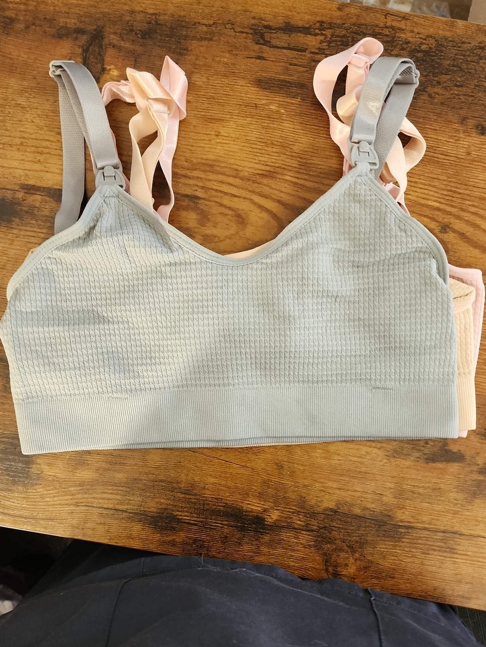 3pk Size M Wireless Seamless Maternity&nursing Bras Light Skin, Gray, Light Pink